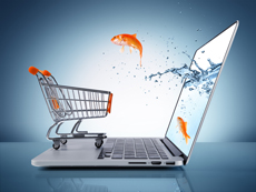 Goldfish in cart e-commerce concept