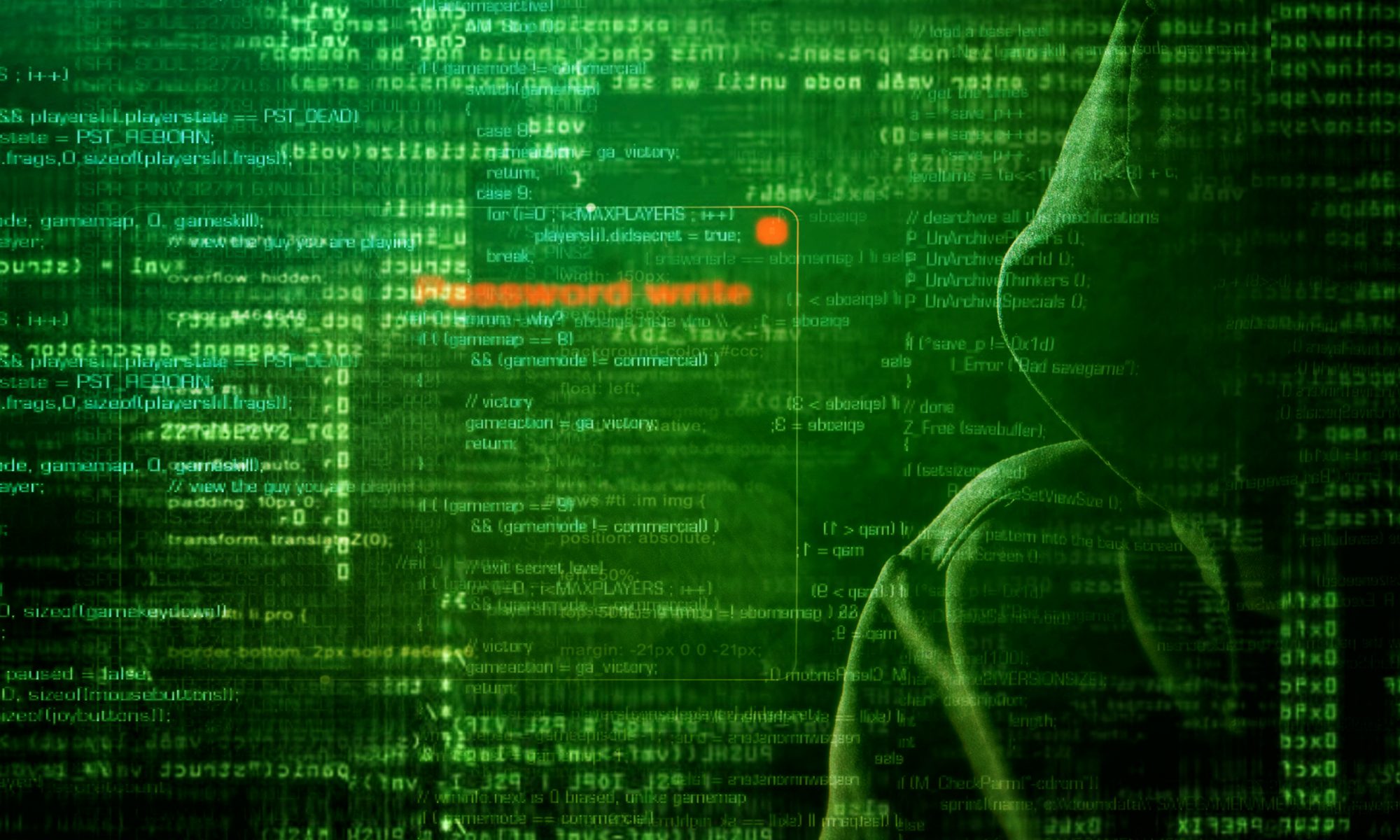 hacker at work with graphic user interface around
